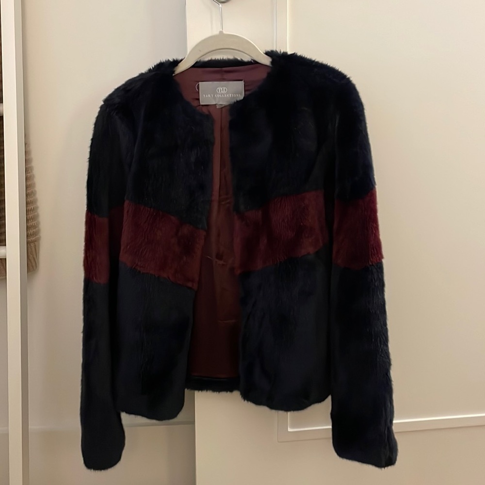 Tart Collections Navy & Purple Faux Fur Jacket, S